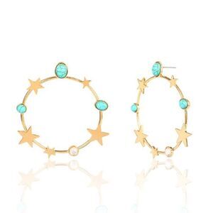 Celestial Star Turquoise Crystal Gold Tone Constellation Hoop Earrings NWT